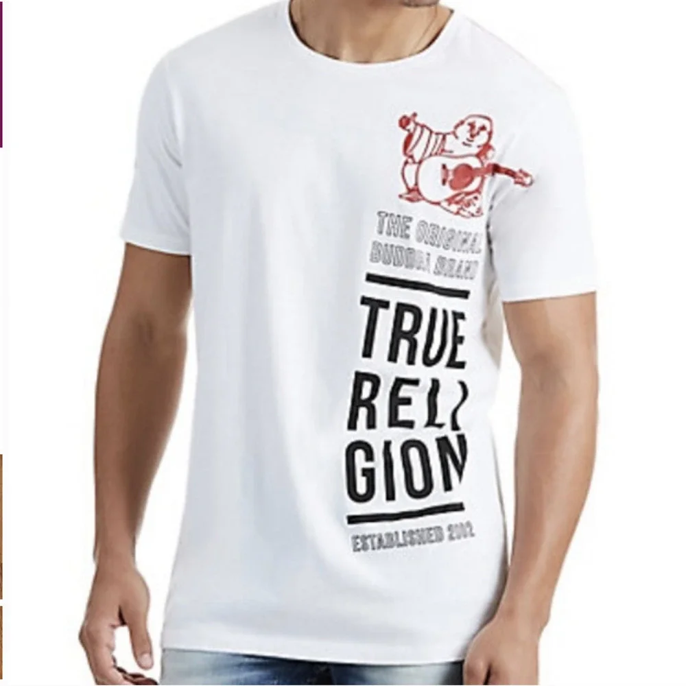 TRUE RELIGION Long Buddha Elongated T-Shirt White Crew Neck Tee NWT